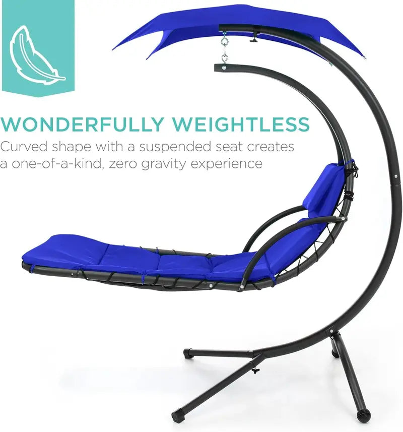 Best Choice Products Curved Hanging Steel Chaise Lounge Swing  Charcoal Gray with Pillow & Canopy