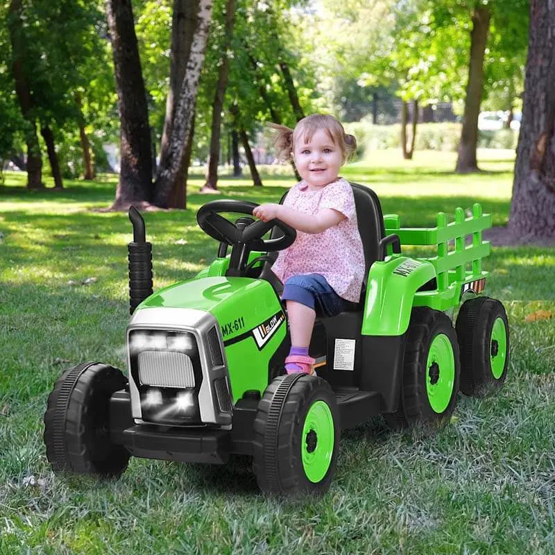 12V Kids Ride-On Tractor with Trailer  Battery-Powered Electric Farm Vehicle Featuring 3-Speed Transmission & Loader Function