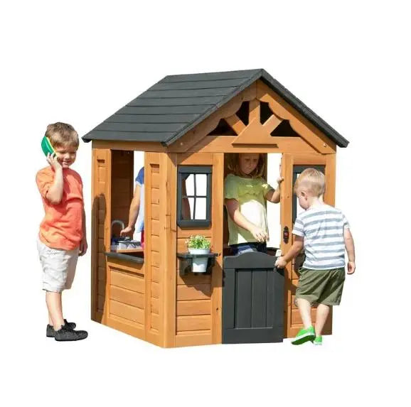 Cedar Indoor/Outdoor Playhouse with Integrated Kitchen Area for Kids