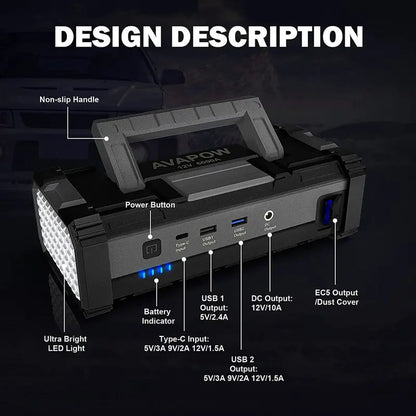 AVAPOW 6000A Car Jump Starter, Dual USB Quick Charge, LED Light, 12V for Gas & Diesel Engines