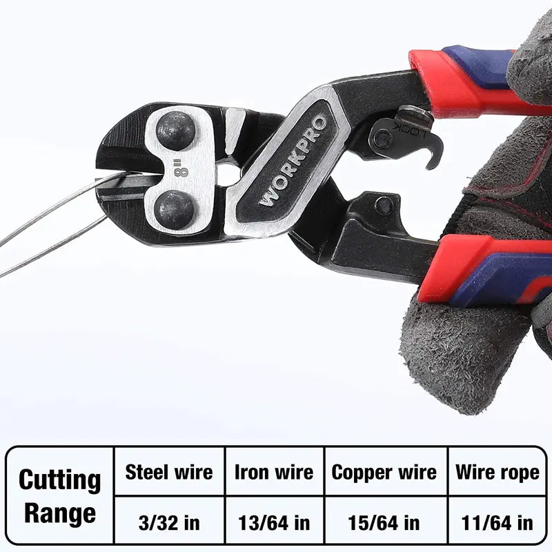 WORKPRO Mini Bolt Cutter  8-Inch Lever-Optimized Design with Integrated Security Lock