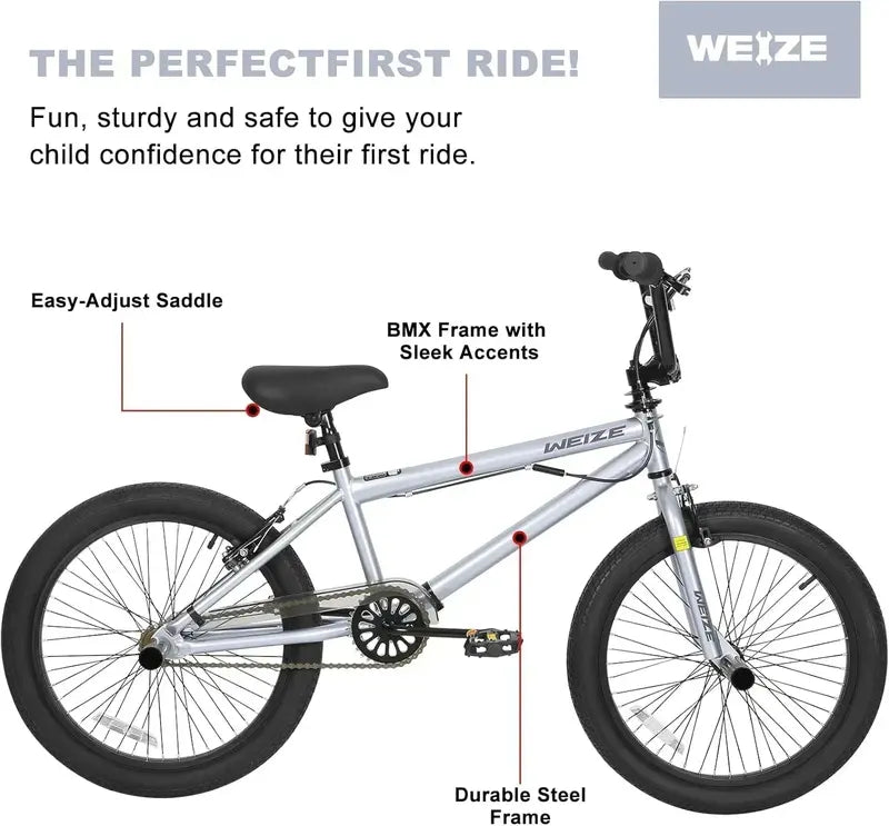 WEIZE 20-Inch BMX Bike  Durable Freestyle Stunt Bicycle for Kids and Adults, All-Terrain Ready