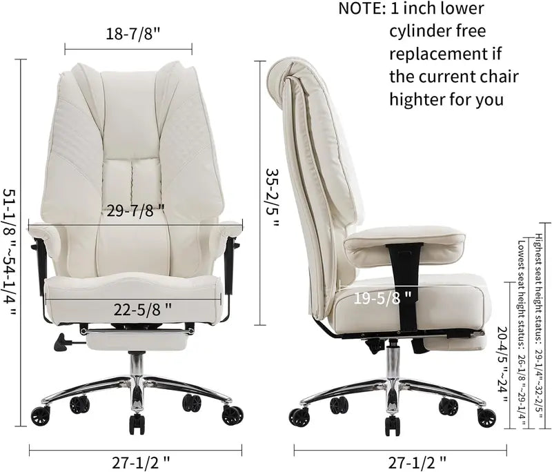 Ergonomic Executive Office Chair  High-Back Leather Seat, Lumbar Support & Footrest (400 lb Capacity)