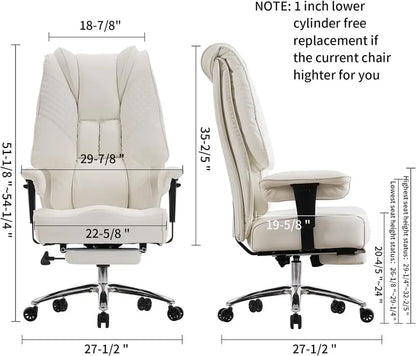 Ergonomic Executive Office Chair  High-Back Leather Seat, Lumbar Support & Footrest (400 lb Capacity)