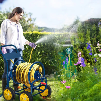 Heavy-Duty Garden Hose Reel Cart with Non-Slip Crank & 4 Solid Wheels