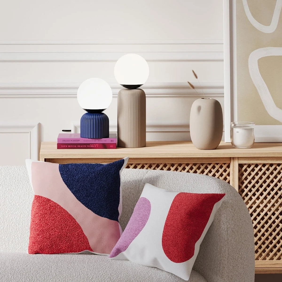 Lampe   poser en c ramique couleur cr me globe de verre Gauguin
