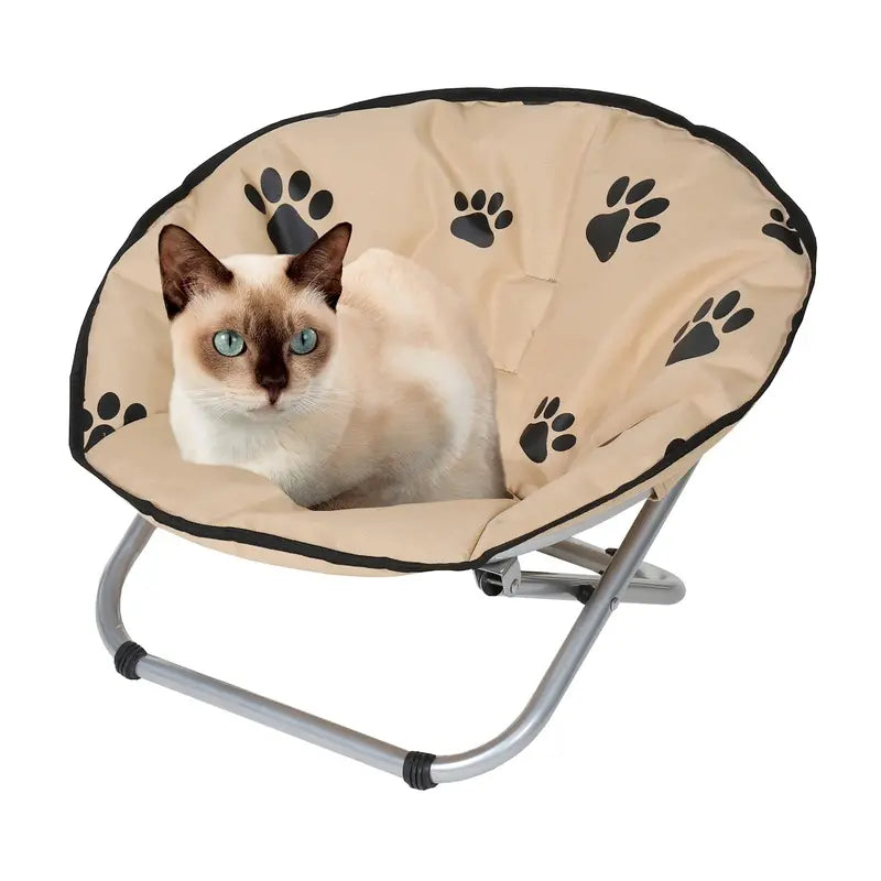 Folding Pet Cot Chair  Elevated Cat Bed, Paw Print Papasan Chair