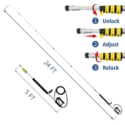 JANZ TW-004 24FT Telescoping Pressure Washer Wand, Adjustable Aluminum Extension with 7 Nozzles & Brush, 4000 PSI Compatible