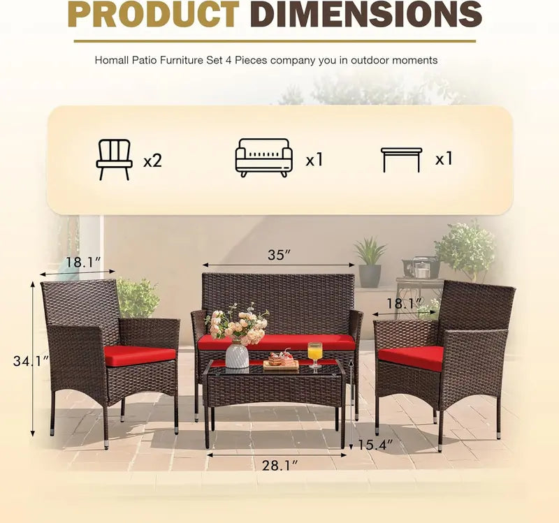 Homall 4-Piece Grey Wicker Patio Set  Versatile Indoor/Outdoor Rattan Furniture for Porch or Garden