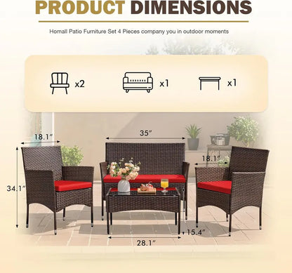 Homall 4-Piece Grey Wicker Patio Set  Versatile Indoor/Outdoor Rattan Furniture for Porch or Garden