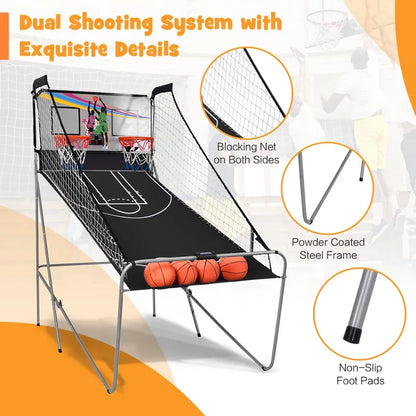 Dual-Player Basketball Arcade Cabinet  Foldable Home Game Machine with Score Tracking