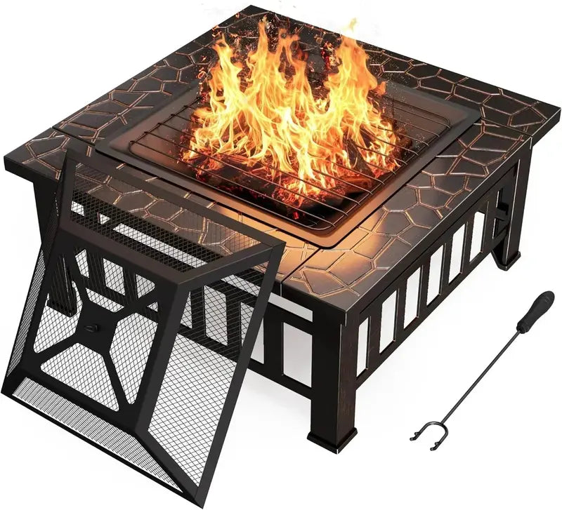 Devoko 32-Inch Weather-Resistant Fire Pit Table with Waterproof Cover for Outdoor Use