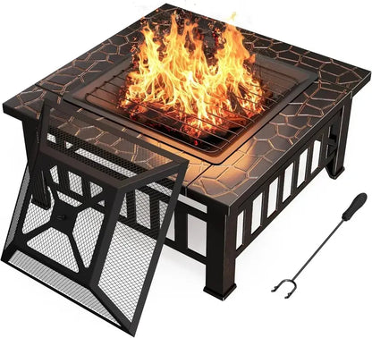 Devoko 32-Inch Weather-Resistant Fire Pit Table with Waterproof Cover for Outdoor Use