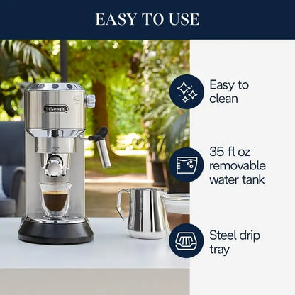 De’Longhi Dedica EC685 Manual Espresso Machine with Stainless Steel Frothing Wand