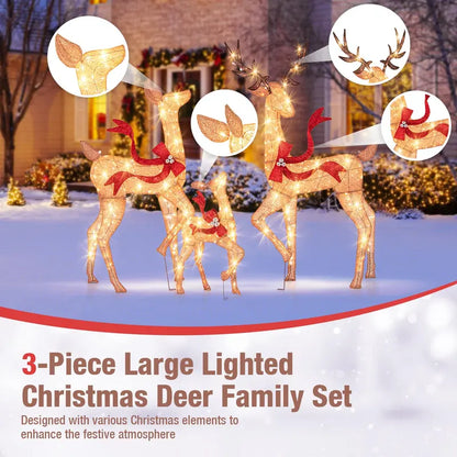 Three-Piece Large Lighted Reindeer Set — Outdoor Holiday Display with 440 Total LED Lights