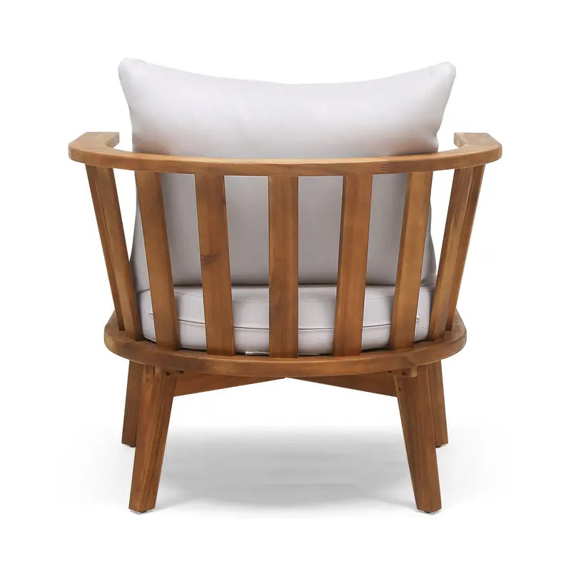 Dean Outdoor Wooden Club Chair with Cushions, White and Teak Finish