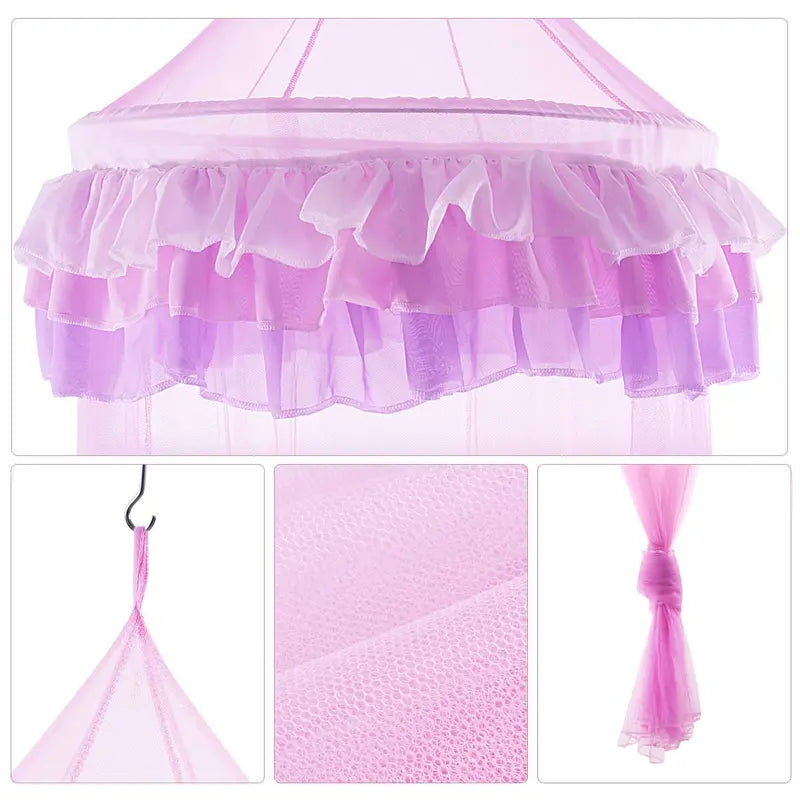 Princess-Style Dome Canopy Net with Ruffled Lace Trim
