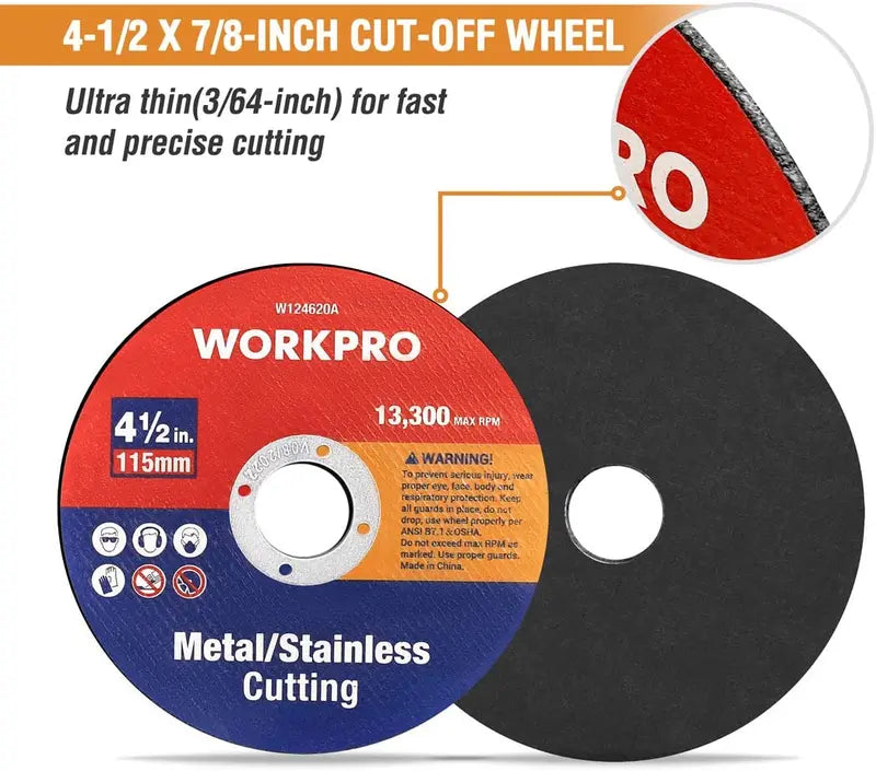 WORKPRO 20-Piece Thin Stainless Steel Cut-Off Wheels for Angle Grinders