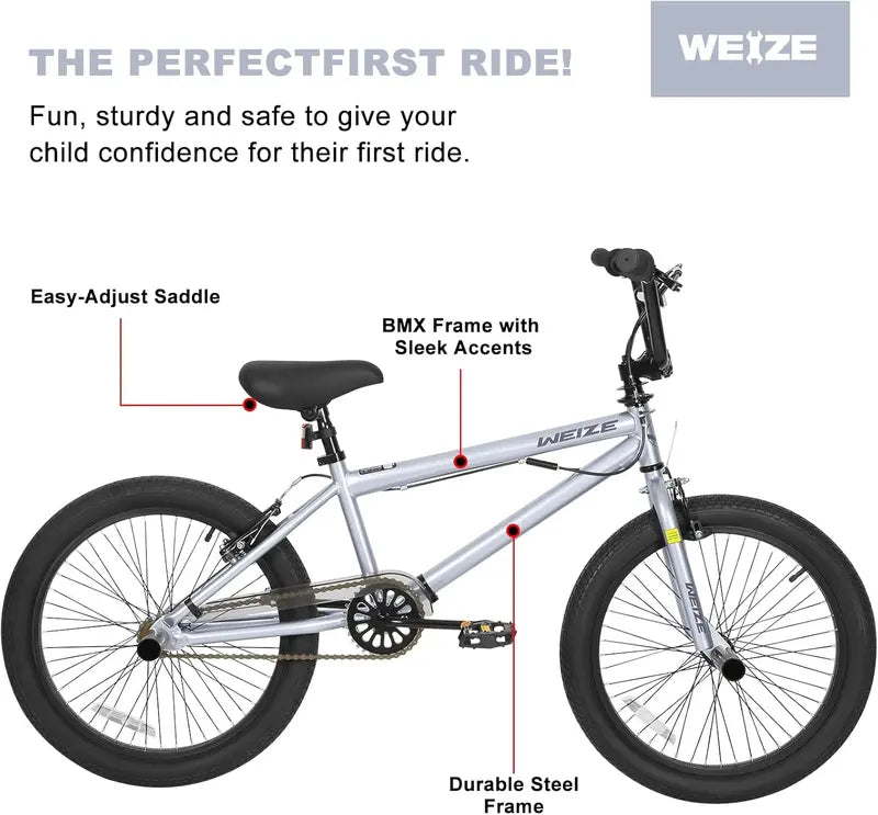 WEIZE 20″ Freestyle BMX Bike  Stunt-Ready Steel Frame, 360° Rotor Hub & Durable Build for Riders of All Ages
