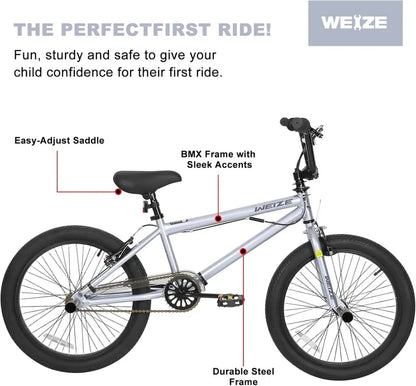 WEIZE 20″ Freestyle BMX Bike  Stunt-Ready Steel Frame, 360° Rotor Hub & Durable Build for Riders of All Ages