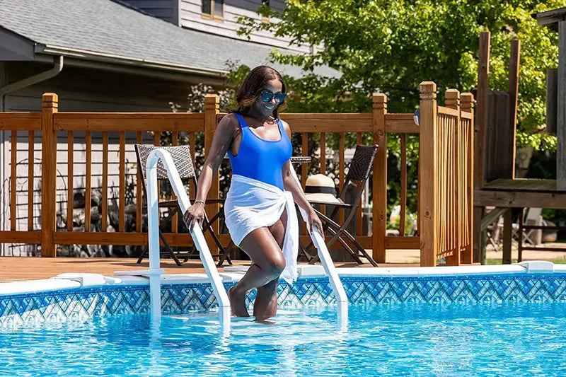 Easy Pool Above-Ground Swimming Pool Step  Deck-Mounted Entry Ladder with Safety Rails