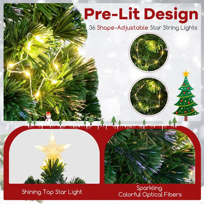 6-Foot Pre-Lit Fiber Optic Christmas Tree  Decorative Lighted Tree with Top Star, 230 Branch Tips & Metal Stand
