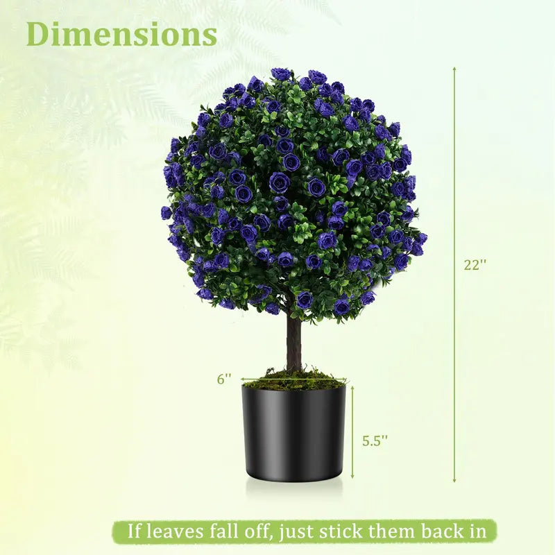 Set of 2 Artificial Purple Rose Topiary Balls  22-Inch Faux Shrub Arrangements in Decorative Pots