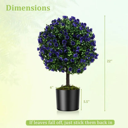 Set of 2 Artificial Purple Rose Topiary Balls  22-Inch Faux Shrub Arrangements in Decorative Pots