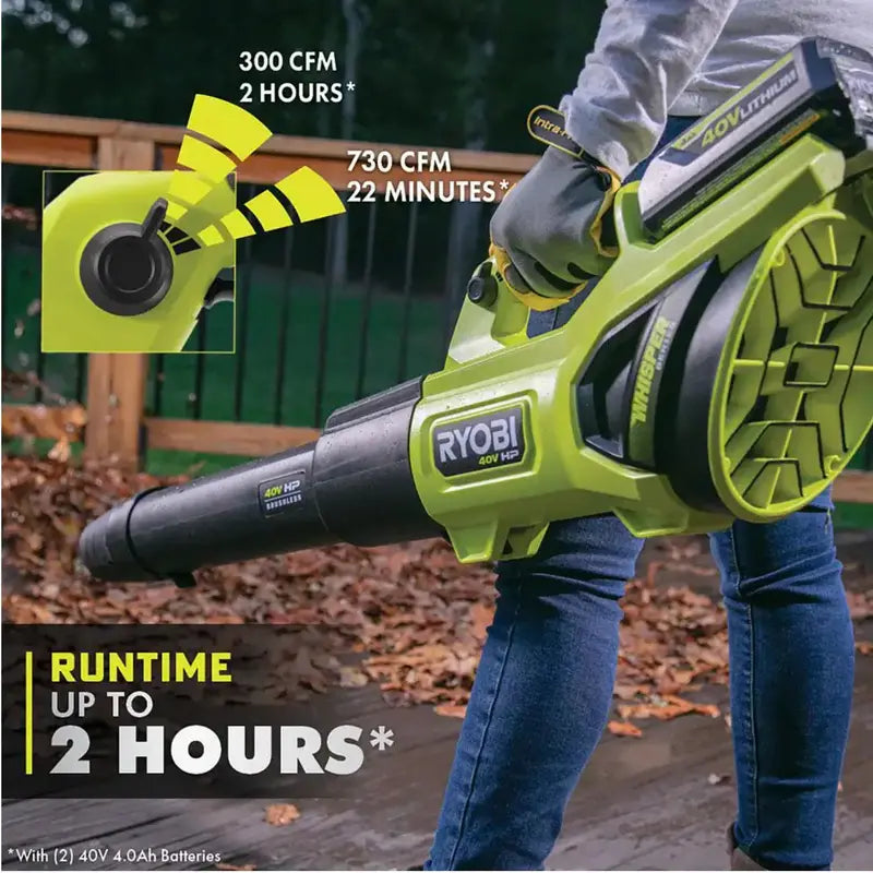 Ryobi 40V HP Brushless Jet Fan Leaf Blower  190 MPH / 730 CFM, Cordless, Includes Two 4.0Ah Batteries & Charger
