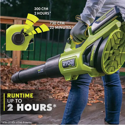 Ryobi 40V HP Brushless Jet Fan Leaf Blower  190 MPH / 730 CFM, Cordless, Includes Two 4.0Ah Batteries & Charger