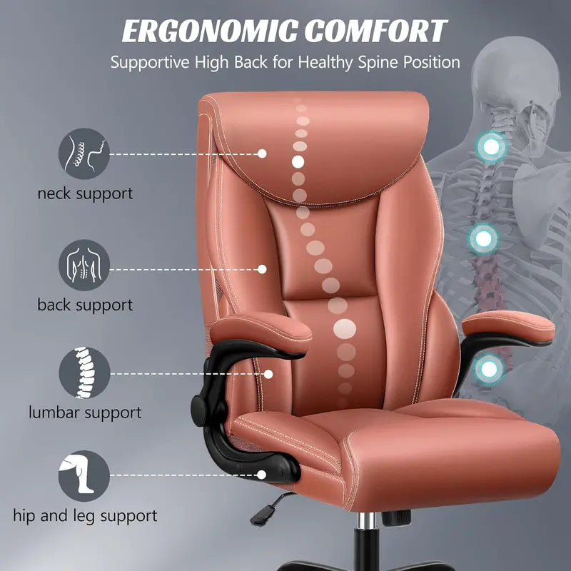High-Back Ergonomic Office Chair  Breathable Leather, Lumbar Support & 360° Swivel