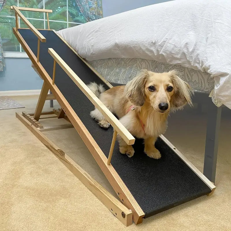 Dog Ramp for Beds  Height-Adjustable Pet Stair Alternative (up to 37″) with Safety Rails & Non-Slip Surface, Hardwood Construction, North America Made