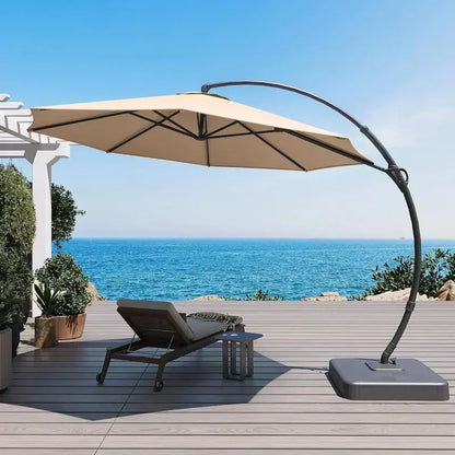 LAUSAINT HOME Cantilever Patio Umbrella  11-Foot Curved Deluxe Shade with Included Base