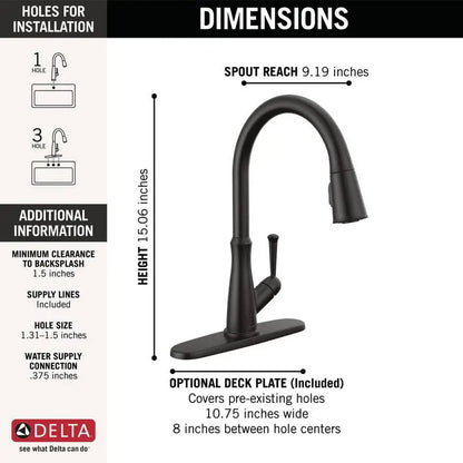 Delta Westville Single Handle Pull Down Sprayer Kitchen Faucet in Matte Black 9110-BL-DST