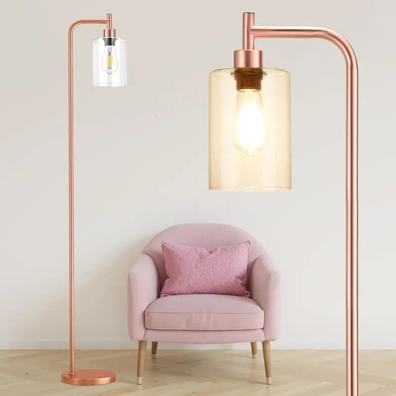 Minimalist Black Floor Lamp with Glass Shade & Integrated LED
