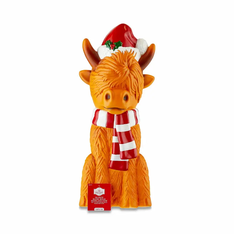 24″ Light-Up Highland Cow with Santa Hat  Outdoor Christmas Decoration