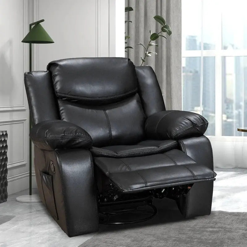 Wide-Seat Leather Recliner with Built-in Heat and Massage Functions