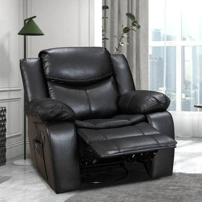 Wide-Seat Leather Recliner with Built-in Heat and Massage Functions