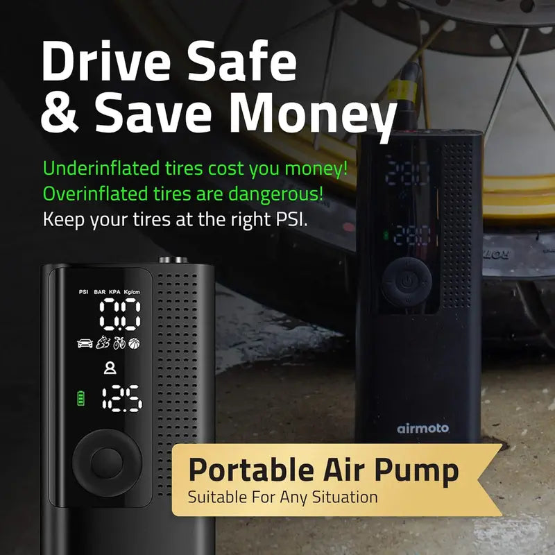 Dual-Pack Portable Air Compressor Power Kit  Cordless Tire Inflator Bundle with Home & On-the-Go Charging Accessories