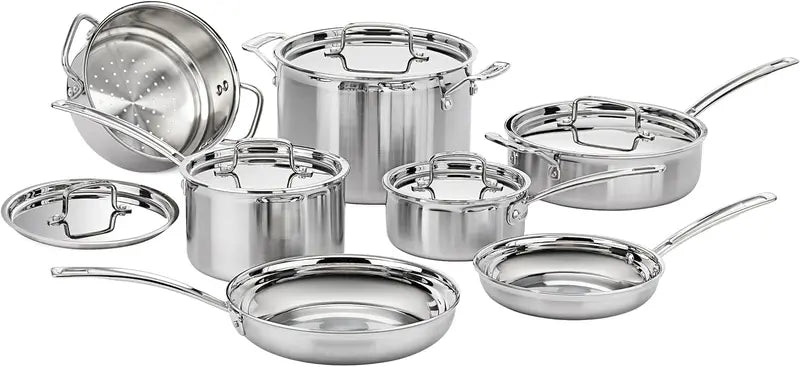 Cuisinart MultiClad Pro 13-Piece Stainless Steel Cookware Set  Triple-Ply Construction, Oven-Safe, Dishwasher-Safe, Sleek Silver Finish