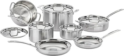Cuisinart MultiClad Pro 13-Piece Stainless Steel Cookware Set  Triple-Ply Construction, Oven-Safe, Dishwasher-Safe, Sleek Silver Finish
