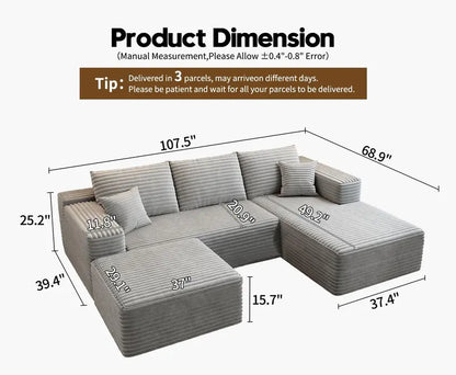 Cloud Modular L-Shaped Sectional Sofa  107.5-Inch Minimalist Corner Lounge with Deep Seating