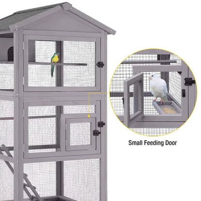 Brand Wooden Cockatiel Cage with Wheels, Removable Netting, Waterproof Roof, and Spacious Design for Outdoor Use