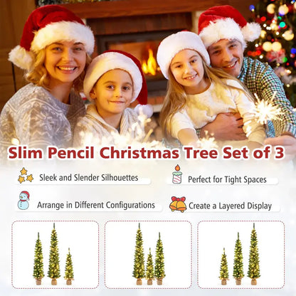 Pre-Lit Artificial Christmas Tree Trio (3′, 4′, 5′)