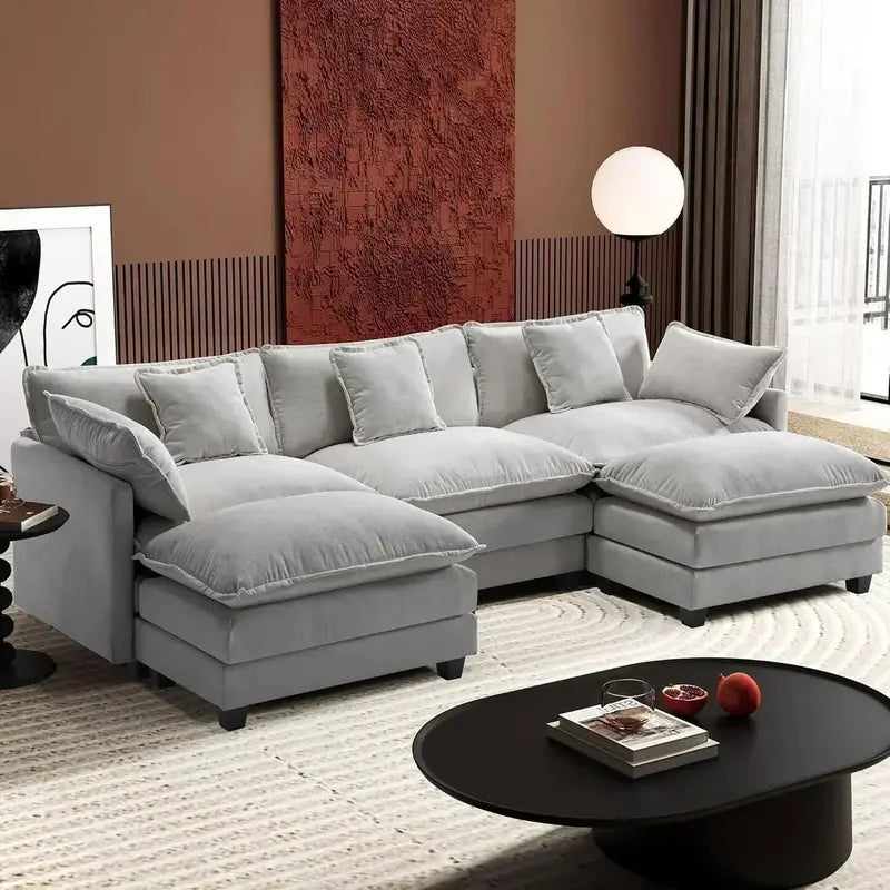 ihanherry 146-Inch Modern U-Shaped Modular Cloud Sofa  Customizable Layout