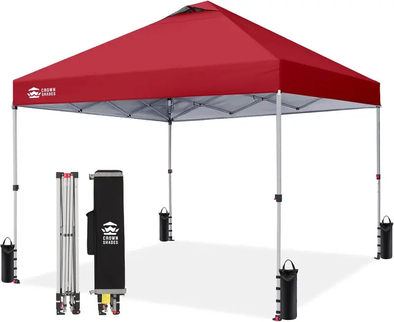 CROWN SHADES 10′ x 10′ Beach Canopy Tent: One-Push Deployment, Silver-Coated UV-Reflective Top, Three-Height Adjustment, and Sandbag Stability System