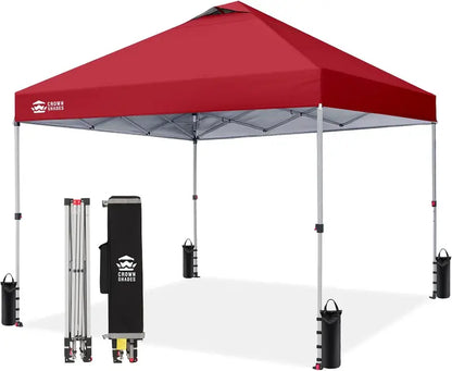 CROWN SHADES 10′ x 10′ Beach Canopy Tent: One-Push Deployment, Silver-Coated UV-Reflective Top, Three-Height Adjustment, and Sandbag Stability System