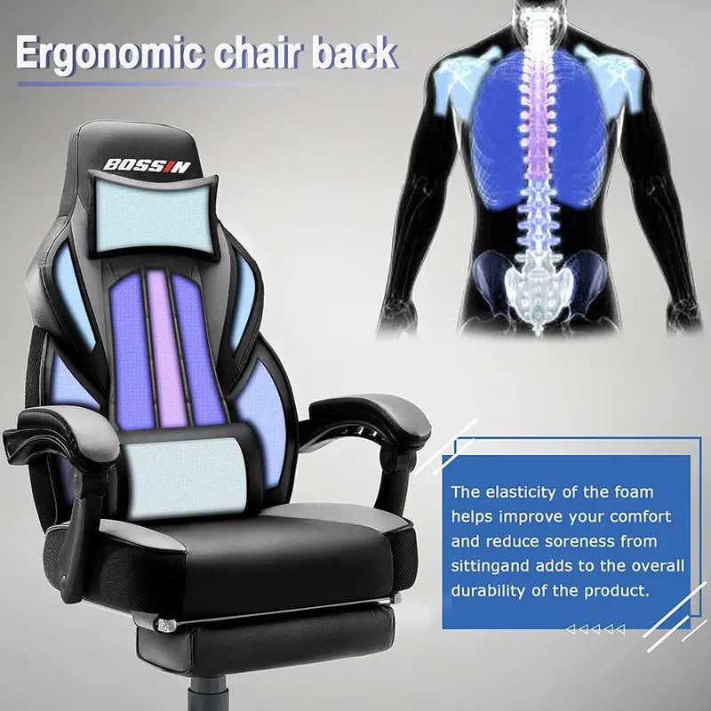 BOSSIN Gaming Chairs with Footrest, Big and Tall Gamer Chair with Headrest and Lumbar Support