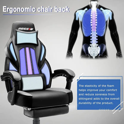BOSSIN Gaming Chairs with Footrest, Big and Tall Gamer Chair with Headrest and Lumbar Support