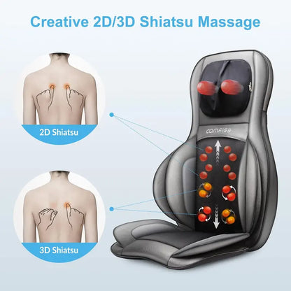 COMFIER Portable Shiatsu Back Massager | Neck & Shoulder Heating Pad with Rolling Compression Therapy for Full-Back Pain Relief
